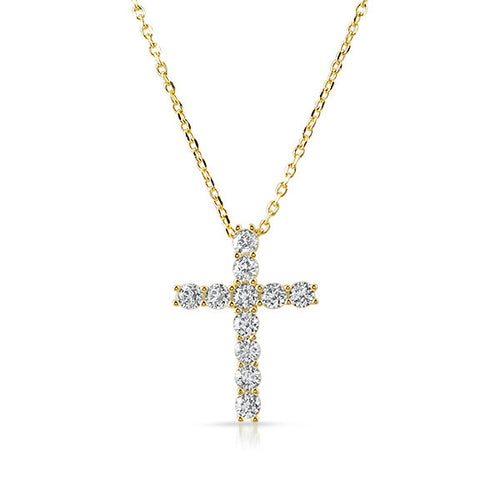 1.20 CTW CZ Prong Set Cross Gold Necklace