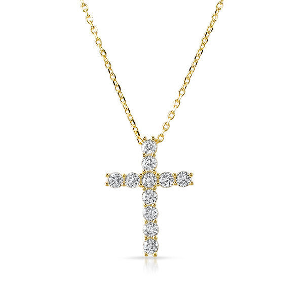 1.20 CTW CZ Prong Set Cross Gold Necklace