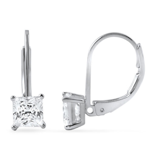 1.40 CTW Princess Cut CZ Leverback Earrings