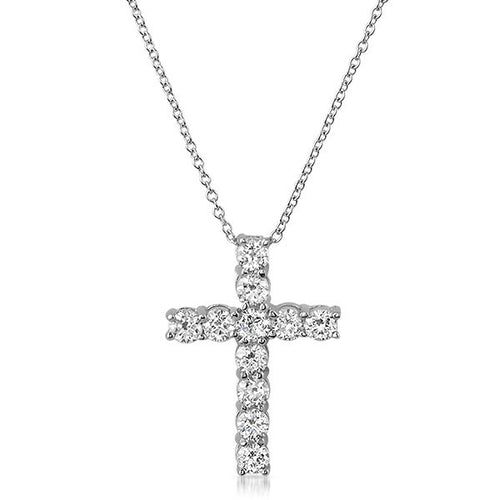 1.20 CTW CZ Prong Set Cross Silver Necklace