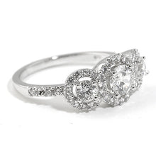 1.30 CTW Three Stone Halo Cubic Zirconia Ring